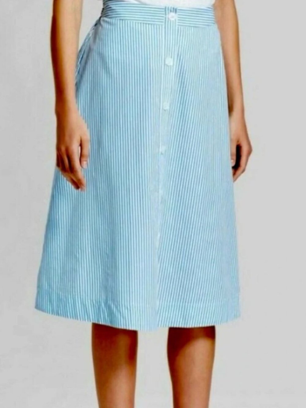 A New Day Blue & White Stripe Button Front Skirt 4X